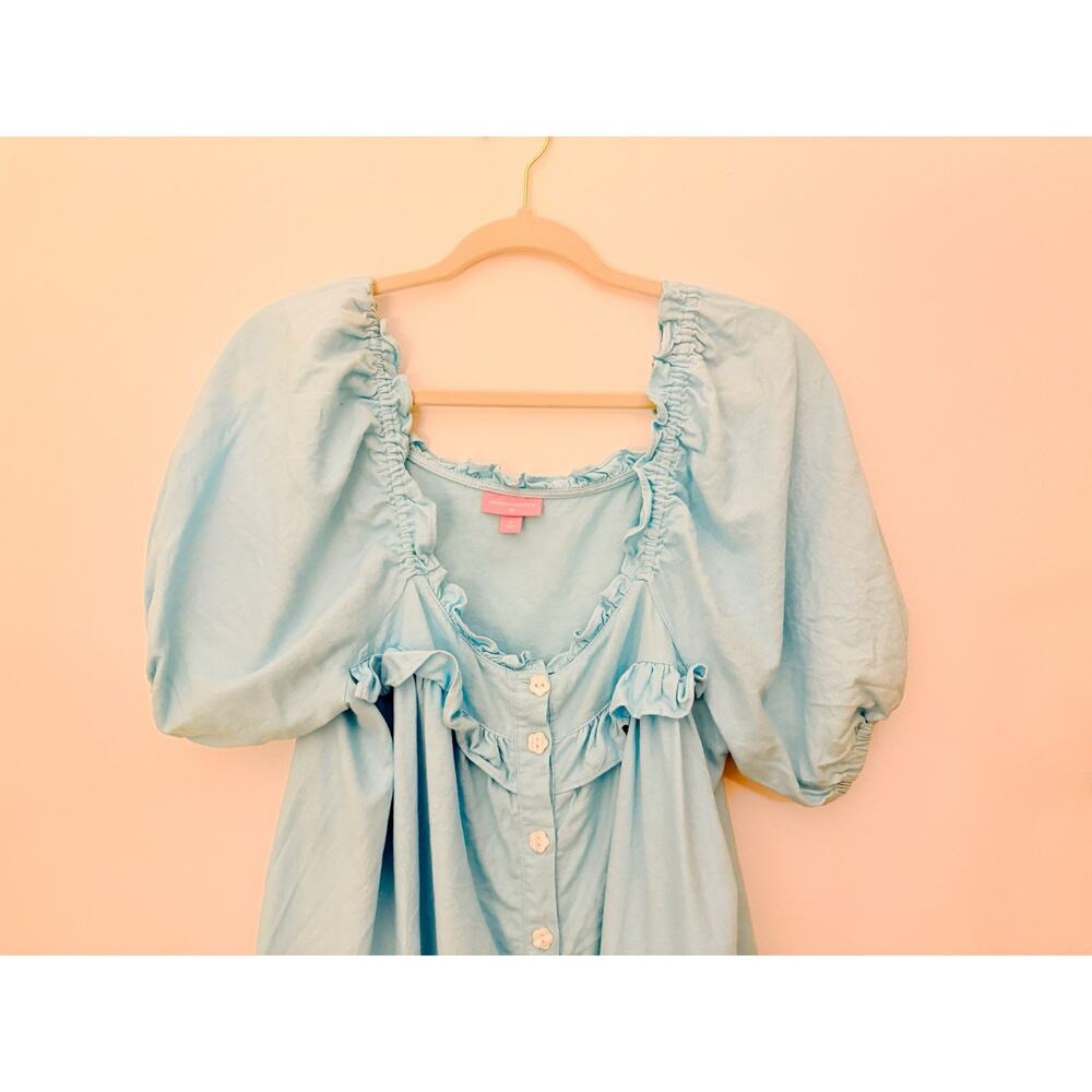 Stoney Clover Lane Dress Womens M Blue Babydoll Linen Boho Resort Summer Beach - Picture 2 of 11